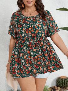 SHEIN VCAY Áo Sơ Mi Cinching In Hoa Plus Size Nữ - Nhiều màu - Xem 1