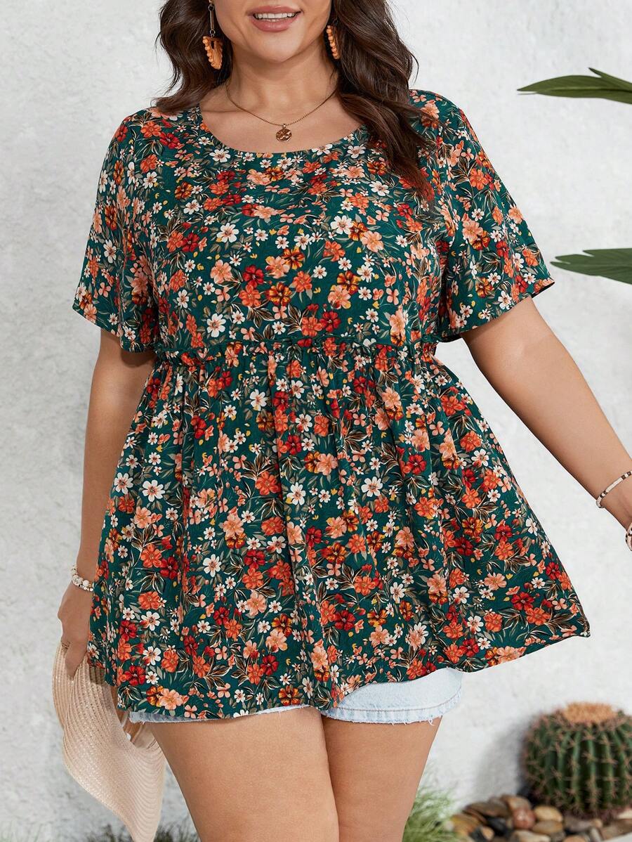 SHEIN VCAY Áo Sơ Mi Cinching In Hoa Plus Size Nữ - Nhiều màu - Xem 1
