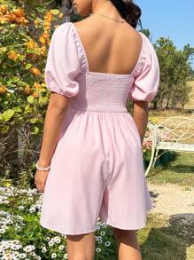 Soleia Vrouwen Vierkante hals Kort Pof mouw Jumpsuits