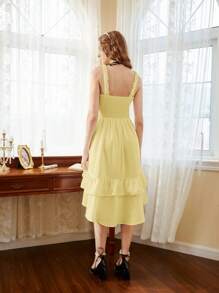 SHEIN MOD Của phụ nữ Pleated Bust Hem cao thấp Váy không tay Không có Eo Thắt lưng - Màu vàng - Xem 6