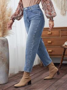 SHEIN LUNE 女式貓鬚直筒牛仔踝褲 - 淺色水洗藍 - 查看 4