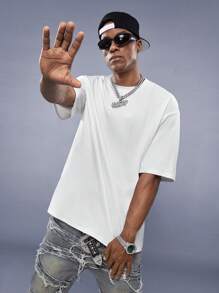 Manfinity RebelGame Locker sitzendes Herren Slogan Grafik Oversized T-Shirt - Weiss - Übersicht 4