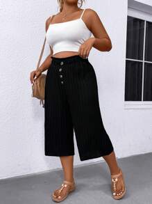 SHEIN LUNE Túi giấy Plus Size Quần Capri eo - màu đen - Xem 1