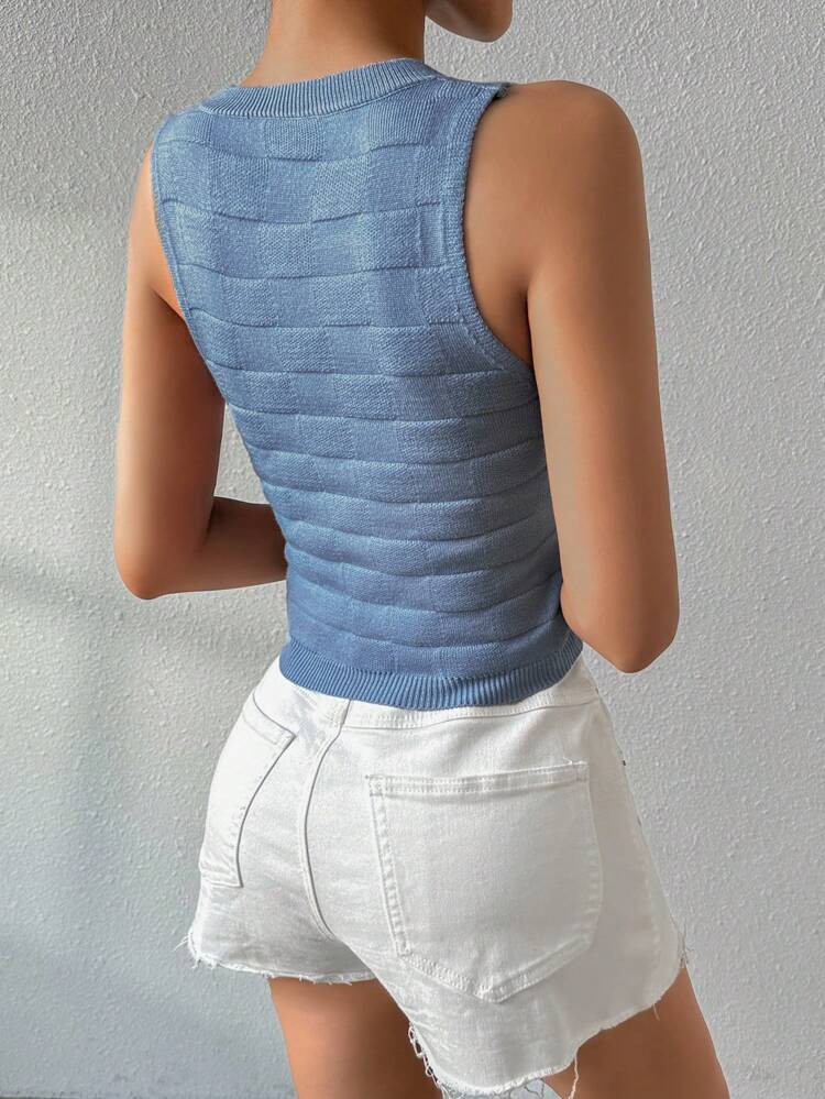 Solid Color Hollow Out Sleeveless Top