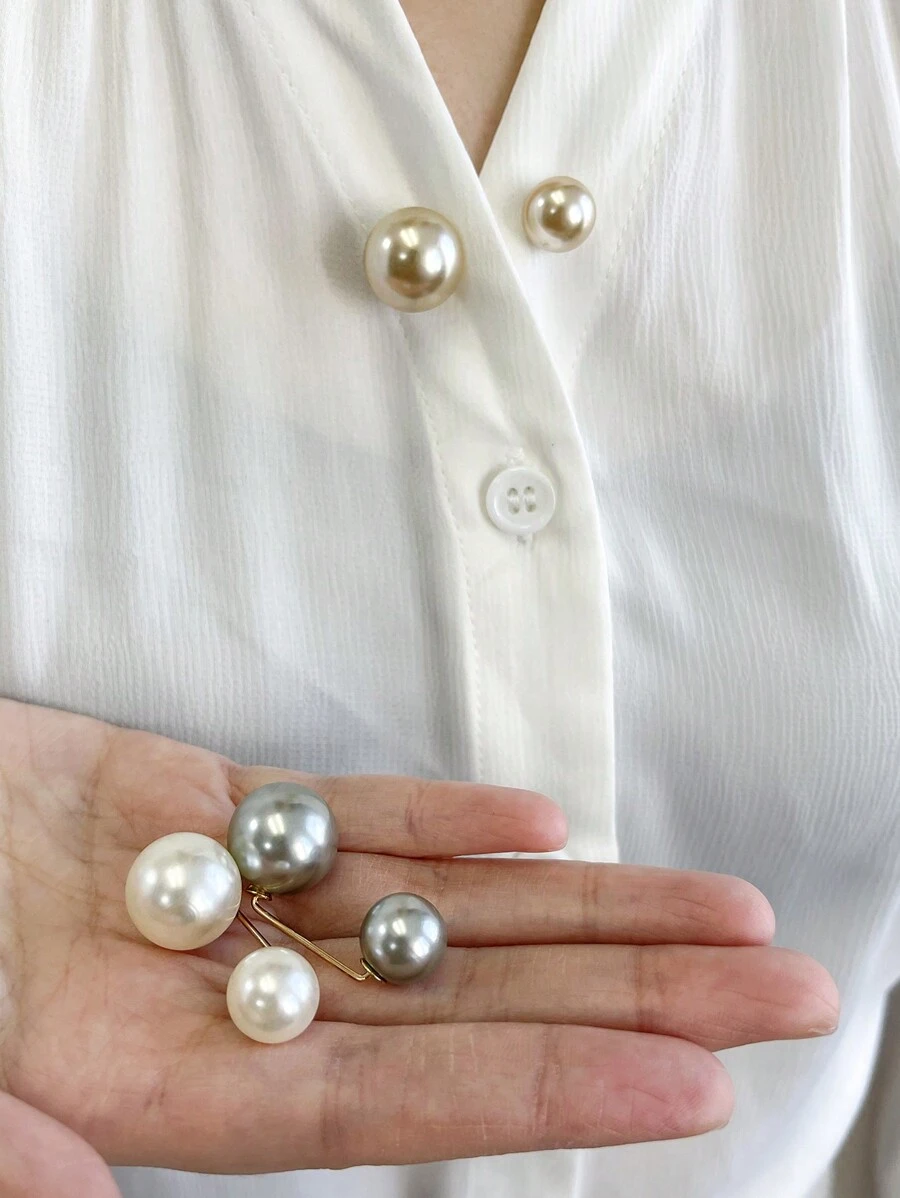DAZY Women's Pearl Decor Button Collar With Anti-Lighting Design And Waist Cinching - Multicolor - View 1