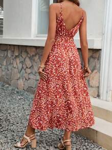 SHEIN Frenchy Abito estivo con stampa floreale, spacco laterale e spalline, perfetto per vacanze e tempo libero, realizzato in materiali stampati confortevoli - Multicolore - Visualizzare 3