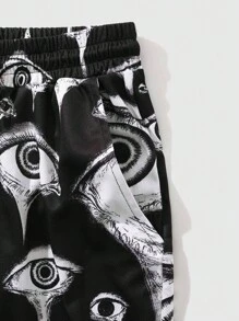 ROMWE MEN Goth 男士深色哥特式印花短裤，适合春夏鸦片风格、万圣节