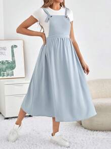 SHEIN Robe De Bretelle De Maternité Avec Décoration De Passants À Œillets - Bleu ciel - Voir 4