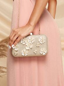 SHEIN Belle Ladies' Gold Flower Evening Clutch - Gold - View 2