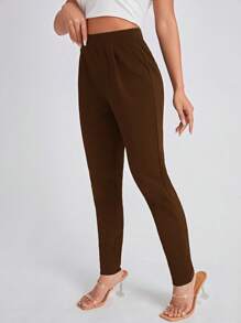 SHEIN Essnce Women's High Waist Skinny Leggings - Coffee Brown - View 3