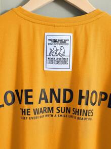 SHEIN Cậu bé Tween Ở giữa Trường học Phong cách Vòng cổ Ngắn tay Đồ họa Áo thun - Màu vàng - Xem 3