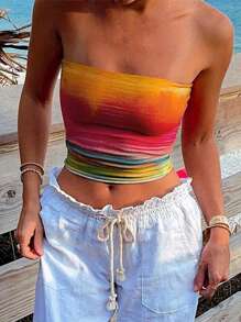 INAWLY Top Sin Tirantes Graduado De Talla Grande Y Corto - Multicolor - Ver 7