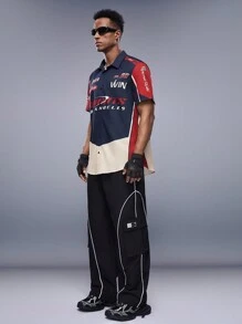 Manfinity VCAY 寬鬆款男士字母印花拼接襯衫 - 彩色 - 查看 5