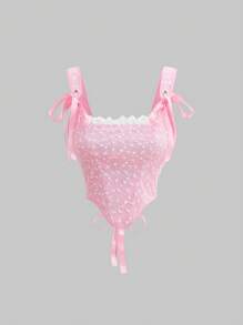 SHEIN MOD 女士粉色復古綁帶蝴蝶結束身細肩帶背心上衣