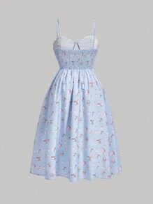 SHEIN MOD Plus Size Women's Floral Printed Cami Dress - Baby Blue - View 2