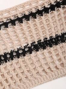 SHEIN Unity 女款拼色條紋鏤空針織短版毛衣 - 彩色 - 查看 5