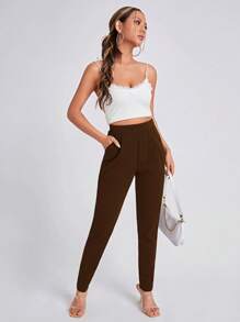 SHEIN Essnce Women's High Waist Skinny Leggings - Coffee Brown - View 5