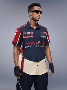 Manfinity VCAY 寬鬆款男士字母印花拼接襯衫 - 彩色 - 查看 4