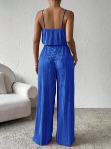 SHEIN Essnce 女性無袖露背背心上衣和褲子套裝 - 寶藍色 - 查看 2