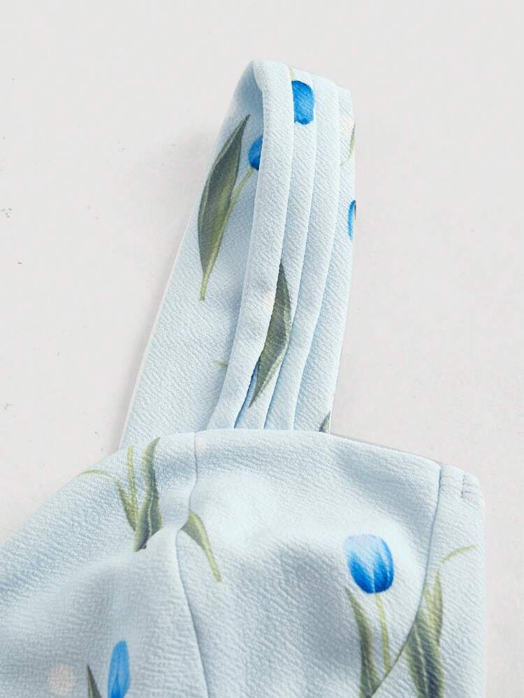 Women's Floral Printed Twist Detail Spaghetti Strap Dress