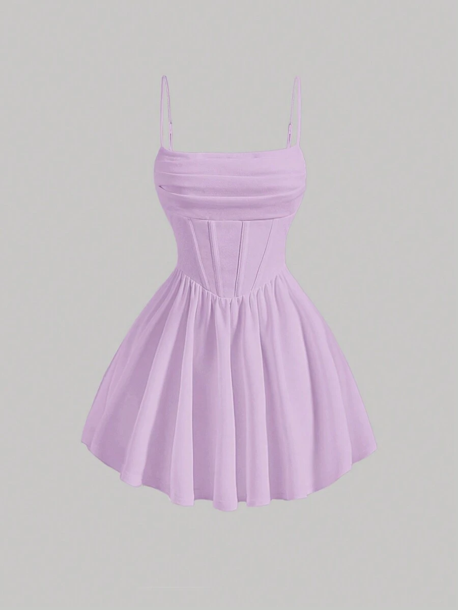 SHEIN MOD 女士褶皱高腰吊带连衣裙