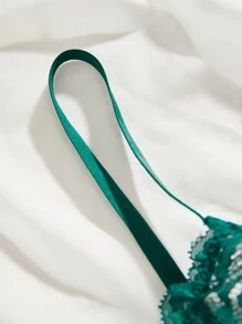 ملابس داخلية نسائية مثيرة من الدانتيل مع فيونكة - أخضر داكن - مشاهدة 5