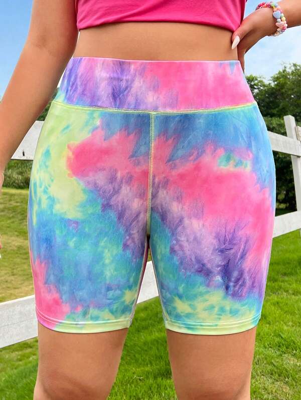 SHEIN Qutie Plus Size Summer Tie-Dyed Printed Shorts