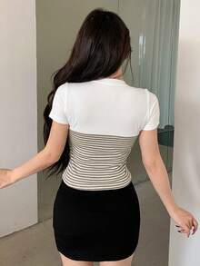 DAZY 短袖條紋t恤 - 卡其色 - 查看 2