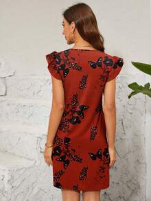 DEARCASE Đầm nữ in họa tiết thường ngày có túi tay lửng trang trí - Màu Đỏ Sâu - Xem 2