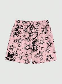 ROMWE MEN Street Life Men's Elastic Waist Drawstring Pocket Shorts - Baby Pink - View 1