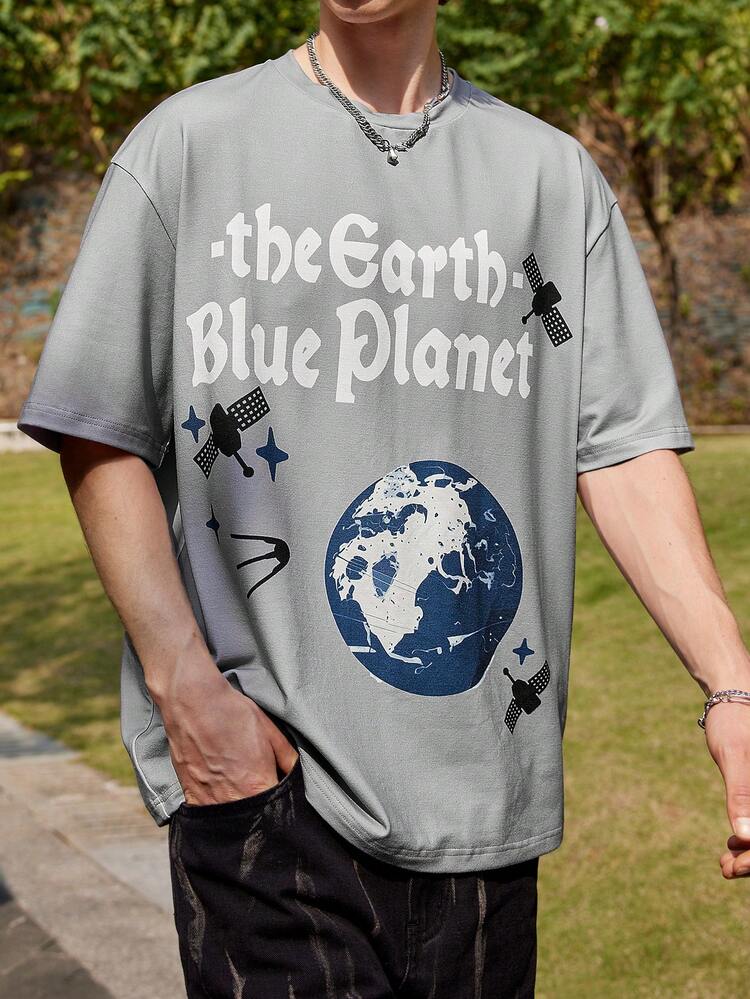 Men's Knitted Round Neck Drop Shoulder Sleeve T-Shirt