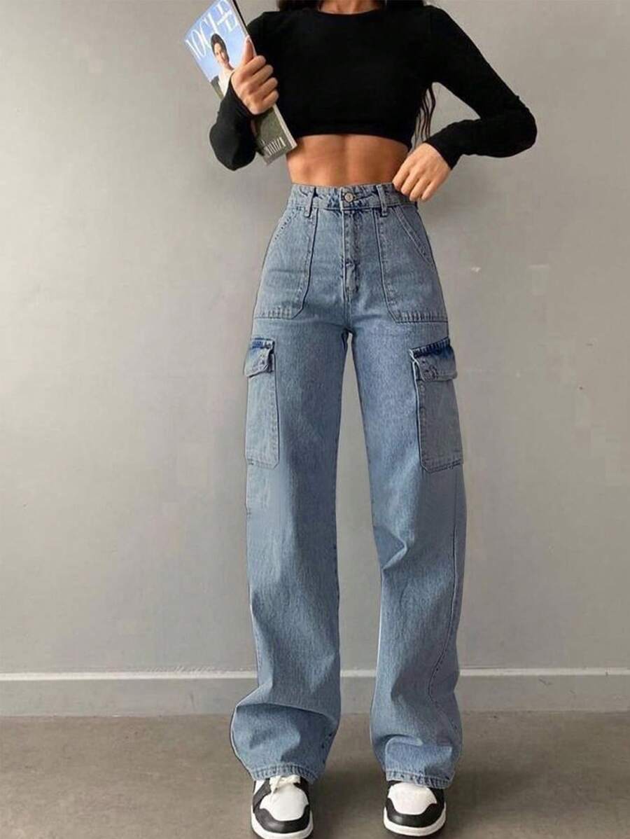 Women's American Casual Versatile Basic Mid-Rise Straight Work Jeans