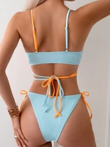 SHEIN Swim Summer Beach Hollow Out Decor Strap Bikini Set