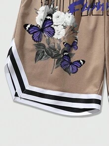 ROMWE MEN Street Life Nam Giải trí Slogan In Quần short , Thích hợp Cho mùa xuân Và Mùa hè - màu nâu - Xem 7