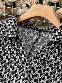 Plus Allover Print Lantern Sleeve Ruffle Hem Dress Fall Cloth For Women