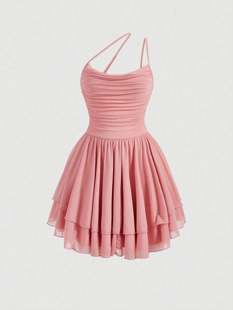 SHEIN MOD Của phụ nữ Xếp li Xù Hoa Sen Váy không tay - Hồng - Xem 1