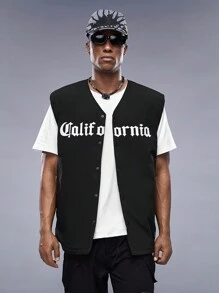 Manfinity VCAY Loose Letter Print Graphic Patch Detail Winter Vest For Men - Black - View 3