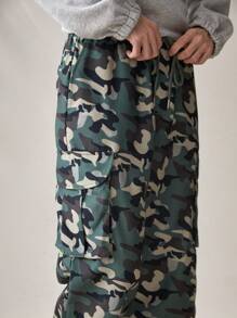 Manfinity VCAY 男士迷彩印花貨物織物長褲 - 軍綠色 - 查看 7