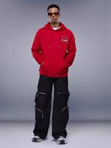 Manfinity LEGND Loose Fit Men's Drop Shoulder Hoodie With Letter Print Graphics - Red - View 4