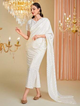 Divindia Women's Polka Dot Print Dress With Gold Foil Detail