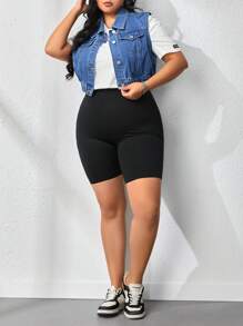 CovetEZ Kích thước lớn Của phụ nữ Quần skinny Denim Áo vest Với Hem - Rửa trung bình - Xem 4