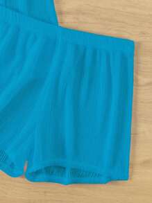 SHEIN Swim 女款紋理遮陽衣,2入組 - 藍色 - 查看 8