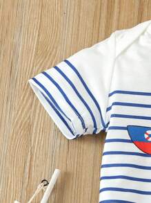 嬰兒男童短袖海洋條紋爬服