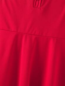 SHEIN Explorewe 年輕女孩大學風心形印花條紋POLO領無袖裙，夏季 - 紅色 - 查看 7