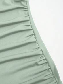 Sweetra Solid Color Pleated Fish Tail Cami Dress Maxi Women Outfit - Mint Green - View 5