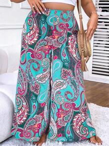 SHEIN LUNE Plus Paisley Print Wide Leg Trousers - Multicolor - View 6
