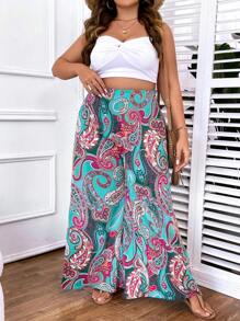 SHEIN LUNE Plus Paisley Print Wide Leg Trousers - Multicolor - View 8