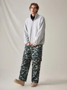 Manfinity VCAY 男士迷彩印花貨物織物長褲 - 軍綠色 - 查看 6