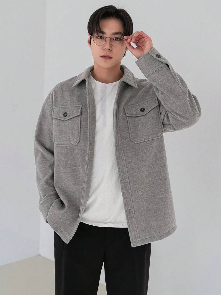 Men Flap Pocket Drop Shoulder Jacket