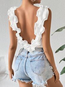 Chiquease Women's Ribbed Backless Sleeveless Bodysuit - White - View 2